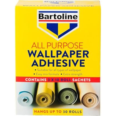 Bartoline Adhesivo multiusos para papel tapiz, 30 rollos (36 pintas): adhesivo a base de almidón, fácil de mezclar, para todo tipo de papel tapiz, vinilo, virutas de madera y baldosas de poliestireno. Bartoline Adhesivo multiusos para papel tapiz, 30 rollos (36 pintas): adhesivo a base de almidón, fácil de mezclar, para todo tipo de papel tapiz, vinilo, virutas de madera y baldosas de poliestireno.