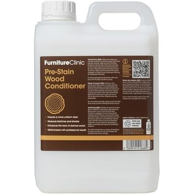 Furniture Clinic Acondicionador de madera premanchado de 2,5 L, a base de agua, uso en interiores y exteriores, bajo olor y no tóxico, uso antes de teñir madera Furniture Clinic Acondicionador de madera premanchado de 2,5 L, a base de agua, uso en interiores y exteriores, bajo olor y no tóxico, uso antes de teñir madera