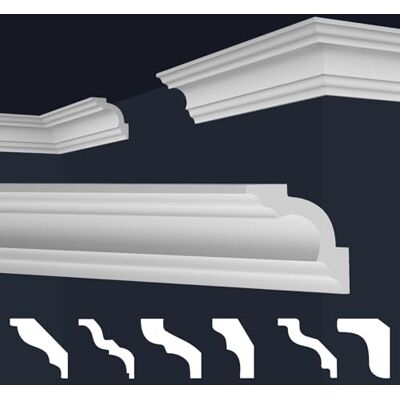 Marbet Design Molduras de XPS Poliestireno blanco Cornisas de techo Estuco de techo E-Molduras (20 metros / 10 tiras E-25) Marbet Design Molduras de XPS Poliestireno blanco Cornisas de techo Estuco de techo E-Molduras (20 metros / 10 tiras E-25)