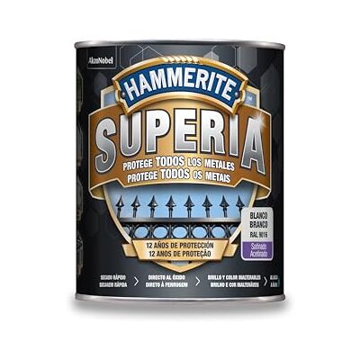 Hammerite Superia Esmalte antioxidante al agua, Satinado, Color Blanco, 750 ml Hammerite Superia Esmalte antioxidante al agua, Satinado, Color Blanco, 750 ml