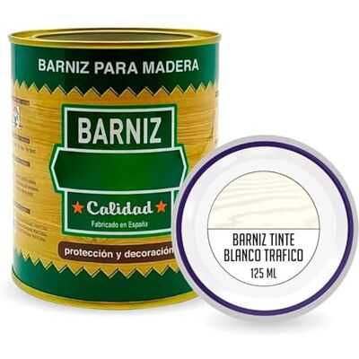 AC Bote de Barniz para Madera Fabricado en España Ideal para todo tipo de Maderas, vigas, cerchas, marcos, etc. Capidad de 125 ML Blanco Trafico AC Bote de Barniz para Madera Fabricado en España Ideal para todo tipo de Maderas, vigas, cerchas, marcos, etc. Capidad de 125 ML Blanco Trafico