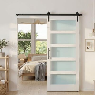 HOMCOM Puerta Corredera con Herrajes 91x213 cm Interior para Baño Blanco HOMCOM Puerta Corredera con Herrajes 91x213 cm Interior para Baño Blanco