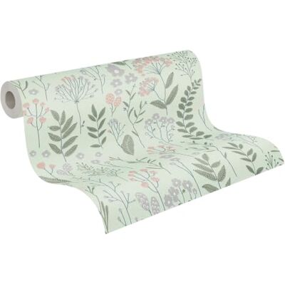 A.S. Création Attractive Papel pintado no tejido, diseño floral y gráfico, colores naturales, superficie texturizada, papel pintado floral, 10,05 m x 0,53 m, color verde/rosa A.S. Création Attractive Papel pintado no tejido, diseño floral y gráfico, colores naturales, superficie texturizada, papel pintado floral, 10,05 m x 0,53 m, color verde/rosa