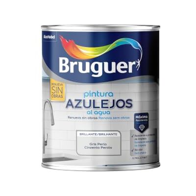 Bruguer Pintura para AZULEJOS Base Agua, Brillante, Interior, Máxima Resistencia, Secado Rápido, Sin Olor, Gris Perla 750ml Bruguer Pintura para AZULEJOS Base Agua, Brillante, Interior, Máxima Resistencia, Secado Rápido, Sin Olor, Gris Perla 750ml