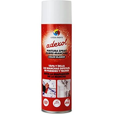 Rayt Adexol Spray: Pintura cubremanchas en Spray. Color blanco mate, sin necesidad de pintado posterior en paredes blancas. Sin olor. (500 ml) Rayt Adexol Spray: Pintura cubremanchas en Spray. Color blanco mate, sin necesidad de pintado posterior en paredes blancas. Sin olor. (500 ml)