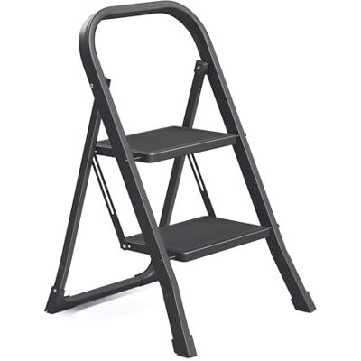SONGMICS Escalera de Tijera, Escalera con 2 Peldaños, Peldaño Plegable, Bloqueo de Seguridad, Fácil de Guardar, Carga hasta 150 kg, Negro GSL012BZ01 SONGMICS Escalera de Tijera, Escalera con 2 Peldaños, Peldaño Plegable, Bloqueo de Seguridad, Fácil de Guardar, Carga hasta 150 kg, Negro GSL012BZ01