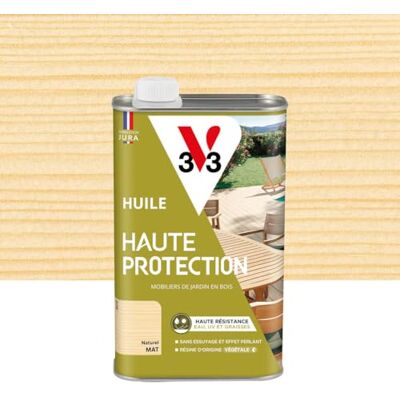 V33 Aceite de madera exterior de alta protección natural mate para muebles de jardín, alta resistencia al agua, UV y grasas, sin limpieza y efecto perlante, resina de origen vegetal, 1 l V33 Aceite de madera exterior de alta protección natural mate para muebles de jardín, alta resistencia al agua, UV y grasas, sin limpieza y efecto perlante, resina de origen vegetal, 1 l
