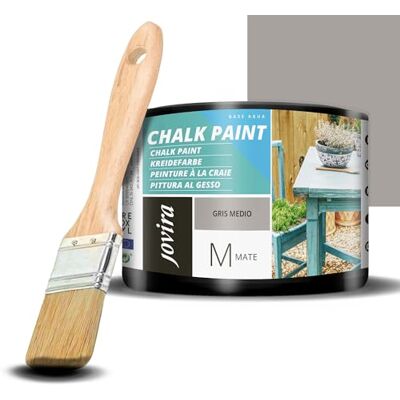 JOVIRA PINTURAS Pintura Tiza Chalk Paint al Agua Mate + Pincel especial para madera. Renueva tus muebles con creatividad. (375 Mililitros, Gris Medio + Pincel) JOVIRA PINTURAS Pintura Tiza Chalk Paint al Agua Mate + Pincel especial para madera. Renueva tus muebles con creatividad. (375 Mililitros, Gris Medio + Pincel)