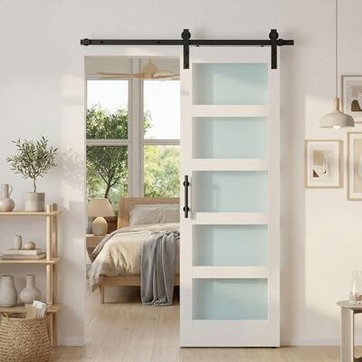 HOMCOM Puerta Corredera con Herrajes 71x213 cm Interior para Baño Blanco HOMCOM Puerta Corredera con Herrajes 71x213 cm Interior para Baño Blanco