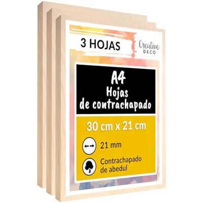 Creative 3 x A4 Tablero Madera Manualidades Contrachapado 300 x 210 x 21 mm (+/- 2mm) Chapa Maciza Abedul Maderas para Bricolaje Pirograbado, Corte por Laser, CNC Router, Modelado Creative 3 x A4 Tablero Madera Manualidades Contrachapado 300 x 210 x 21 mm (+/- 2mm) Chapa Maciza Abedul Maderas para Bricolaje Pirograbado, Corte por Laser, CNC Router, Modelado