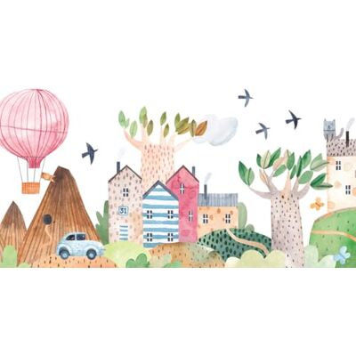 A.S. Création Papel pintado Colourful Village 3,75 m x 2,50 m WALLLOVE Papel pintado Colourful Village para habitación infantil con cola A.S. Création Papel pintado Colourful Village 3,75 m x 2,50 m WALLLOVE Papel pintado Colourful Village para habitación infantil con cola