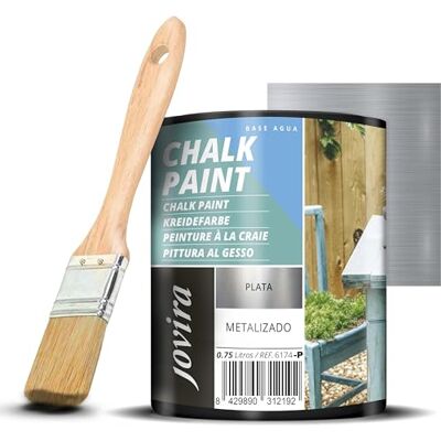 JOVIRA PINTURAS Pintura Tiza Chalk Paint al Agua Mate + Pincel especial para madera. Renueva tus muebles con creatividad. (750 Mililitros, Plata + Pincel) B-29-K JOVIRA PINTURAS Pintura Tiza Chalk Paint al Agua Mate + Pincel especial para madera. Renueva tus muebles con creatividad. (750 Mililitros, Plata + Pincel) B-29-K