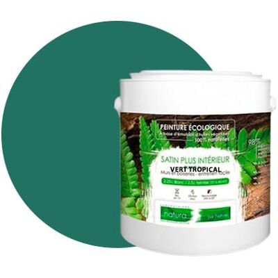 BOX DECO COULEURS Pintura natural ecológica para pared, diseño de raso interior de Natura, 2,5 L, 33 m², verde tropical BOX DECO COULEURS Pintura natural ecológica para pared, diseño de raso interior de Natura, 2,5 L, 33 m², verde tropical