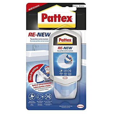 Pattex Baño Sano RE-NEW, silicona blanca para cocina y baño, aplicador de silicona selladora fácil de usar, sellador de juntas impermeable y resistente al moho, 1x100 ml Pattex Baño Sano RE-NEW, silicona blanca para cocina y baño, aplicador de silicona selladora fácil de usar, sellador de juntas impermeable y resistente al moho, 1x100 ml
