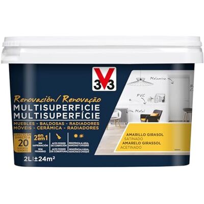 V33 Esmalte Renovación Multisuperficie Amarillo Girasol Satinado 2L V33 Esmalte Renovación Multisuperficie Amarillo Girasol Satinado 2L