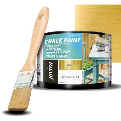 JOVIRA PINTURAS Pintura Tiza Chalk Paint al Agua Mate + Pincel especial para madera. Renueva tus muebles con creatividad. (375 Mililitros, Oro + Pincel) B-28-K JOVIRA PINTURAS Pintura Tiza Chalk Paint al Agua Mate + Pincel especial para madera. Renueva tus muebles con creatividad. (375 Mililitros, Oro + Pincel) B-28-K
