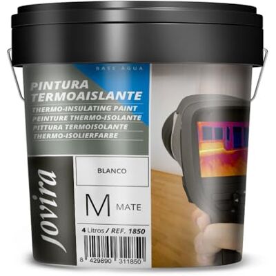 JOVIRA PINTURAS Pintura Aislante Térmica, Anticondensación (Termoaislante) Para superficies de hormigón, morteros de cemento, ladrillo, yeso. Mejora el aislamiento térmico (frio-calor) y acústico. (4 Litros). A-27 JOVIRA PINTURAS Pintura Aislante Térmica, Anticondensación (Termoaislante) Para superficies de hormigón, morteros de cemento, ladrillo, yeso. Mejora el aislamiento térmico (frio-calor) y acústico. (4 Litros). A-27