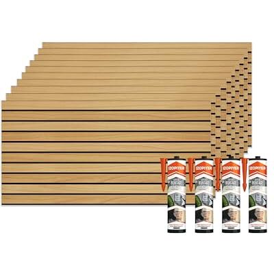 IZODEKOR Paquete de 10 paneles acústicos 3D EPS decoración de pared para cocina, baño, balcón, dormitorio, sala de estar, madera clara, 10 paneles con 4 adhesivos de montaje IZODEKOR Paquete de 10 paneles acústicos 3D EPS decoración de pared para cocina, baño, balcón, dormitorio, sala de estar, madera clara, 10 paneles con 4 adhesivos de montaje