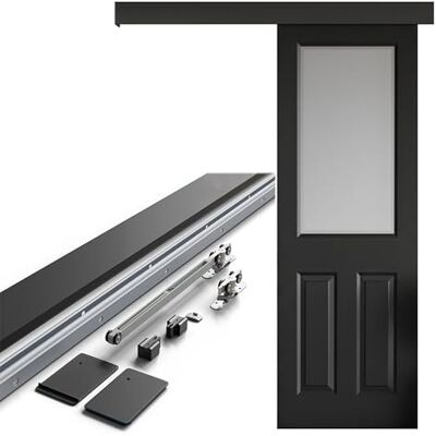 Amig Kit puerta corredera madera Guía 186 cm aluminio negro con autocierre Capacidad 60 kg Cierre suave y silencioso Mod. Amig Kit puerta corredera madera Guía 186 cm aluminio negro con autocierre Capacidad 60 kg Cierre suave y silencioso Mod.