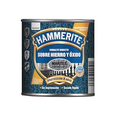 Hammerite Esmalte directo sobre hierro y óxido, Martelé, Color Gris Plata, 250 ml (Paquete de 1) Hammerite Esmalte directo sobre hierro y óxido, Martelé, Color Gris Plata, 250 ml (Paquete de 1)