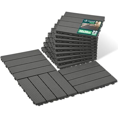 VOUNOT ® Set de 22 Baldosas de Exterior 30x30 cm 2 m² Suelo Terraza Balcón Losetas Antideslizantes con Drenaje Azulejos de Entrelazados para Jardín Patio Baldosas Encajables Fácil Instalación Antracita VOUNOT ® Set de 22 Baldosas de Exterior 30x30 cm 2 m² Suelo Terraza Balcón Losetas Antideslizantes con Drenaje Azulejos de Entrelazados para Jardín Patio Baldosas Encajables Fácil Instalación Antracita