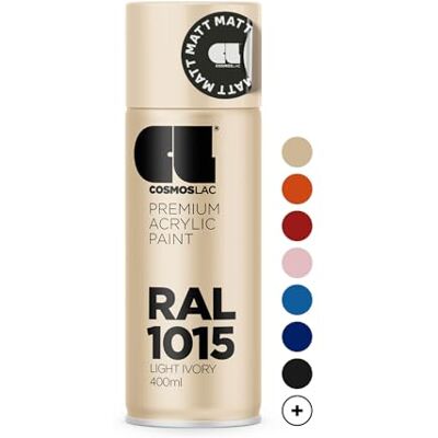 COSMOS LAC Pintura acrílica en aerosol en muchos tonos RAL, 400 ml, perfecta para bricolaje, reciclaje y otros trabajos de pintura (RAL 1015 – marfil claro mate) COSMOS LAC Pintura acrílica en aerosol en muchos tonos RAL, 400 ml, perfecta para bricolaje, reciclaje y otros trabajos de pintura (RAL 1015 – marfil claro mate)