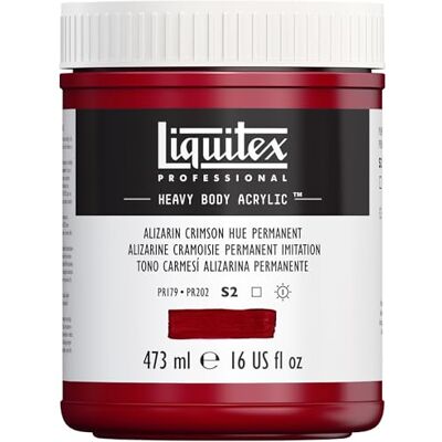 Liquitex pintura acrílica profesional Heavy Body cuerpo espeso, tarro de 473 ml, color tono carmesí alizarina permanente Liquitex pintura acrílica profesional Heavy Body cuerpo espeso, tarro de 473 ml, color tono carmesí alizarina permanente