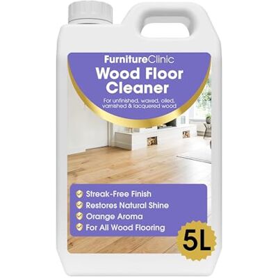 Furniture Clinic Limpiador para suelos de madera 5 L Listo para usar y de secado rápido Aroma a naranja Para todo tipo de suelos de madera Furniture Clinic Limpiador para suelos de madera 5 L Listo para usar y de secado rápido Aroma a naranja Para todo tipo de suelos de madera