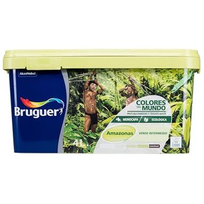 Bruguer Colores del Mundo Pintura para paredes monocapa Amazonas Verde Intermedio 4 L Bruguer Colores del Mundo Pintura para paredes monocapa Amazonas Verde Intermedio 4 L