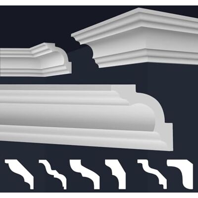 Marbet Design Molduras de XPS Poliestireno blanco Cornisas de techo Estuco de techo E-Molduras (20 metros / 10 tiras E-16) Marbet Design Molduras de XPS Poliestireno blanco Cornisas de techo Estuco de techo E-Molduras (20 metros / 10 tiras E-16)