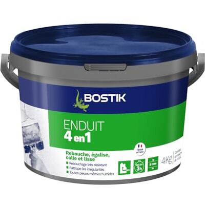 Bostik Revestimiento de pared 4 en 1 para pasta – Reboca, Igualeza, Suave, Pegamento – Interior/Exterior – Color: Blanco – Tarro de 4 kg Bostik Revestimiento de pared 4 en 1 para pasta – Reboca, Igualeza, Suave, Pegamento – Interior/Exterior – Color: Blanco – Tarro de 4 kg