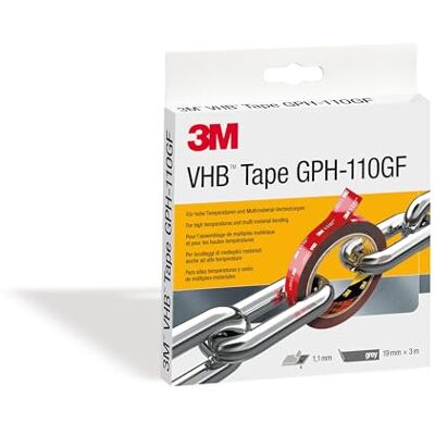 3M VHB Cinta Adhesiva GPH-110GF diseñadas para crear uniones duraderas y fiables para unir materiales distintos a altas temperaturas 19 mm X 3 m, gris, espesor 1.1mm (1 unidad) 3M VHB Cinta Adhesiva GPH-110GF diseñadas para crear uniones duraderas y fiables para unir materiales distintos a altas temperaturas 19 mm X 3 m, gris, espesor 1.1mm (1 unidad)