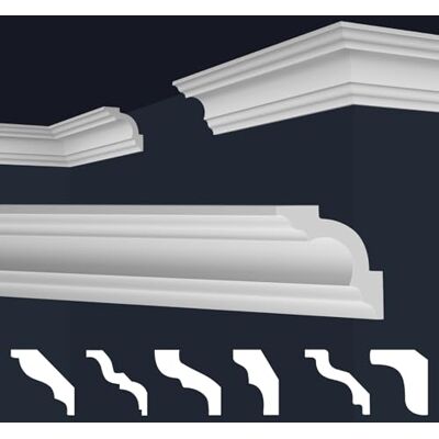 Marbet Design Molduras de XPS Poliestireno blanco Cornisas de techo Molduras de estuco E-Molduras (50 metros / 25 tiras E-14) Marbet Design Molduras de XPS Poliestireno blanco Cornisas de techo Molduras de estuco E-Molduras (50 metros / 25 tiras E-14)