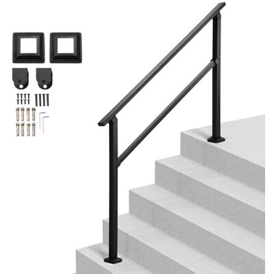 VEVOR Pasamanos de Exterior para Escalera Kit de Barandilla para 4 a 5 Escalones Tubo Cuadrado con Barra Horizontal Rieles de Soporte de Acero al Carbono para Escaleras de Hormigón, Terraza, Negro VEVOR Pasamanos de Exterior para Escalera Kit de Barandilla para 4 a 5 Escalones Tubo Cuadrado con Barra Horizontal Rieles de Soporte de Acero al Carbono para Escaleras de Hormigón, Terraza, Negro