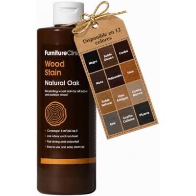 Furniture Clinic Tinte para madera (roble natural) Secado rápido, altamente concentrado y fácil de aplicar Tinte para toda la madera de interior y exterior 500 ml Furniture Clinic Tinte para madera (roble natural) Secado rápido, altamente concentrado y fácil de aplicar Tinte para toda la madera de interior y exterior 500 ml