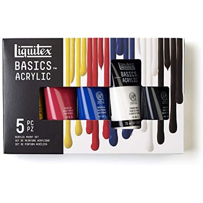 Liquitex BASICS, Set de Pintura Acrílica Studio, 5 Tubos de 75 mL, colores surtidos Liquitex BASICS, Set de Pintura Acrílica Studio, 5 Tubos de 75 mL, colores surtidos