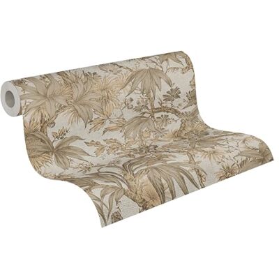 A.S. Création History of Art 2 Papel pintado no tejido floral, 10,05 m x 0,53 m, color beige, gris metalizado, diseño de selva A.S. Création History of Art 2 Papel pintado no tejido floral, 10,05 m x 0,53 m, color beige, gris metalizado, diseño de selva