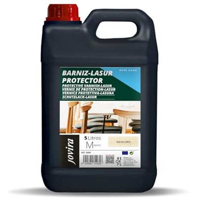 JOVIRA PINTURAS BARNIZ-LASUR Protector MATE al Agua 5 L Protege, decora y embellece todo tipo de madera. (5 Litros, Incoloro) I-30 JOVIRA PINTURAS BARNIZ-LASUR Protector MATE al Agua 5 L Protege, decora y embellece todo tipo de madera. (5 Litros, Incoloro) I-30