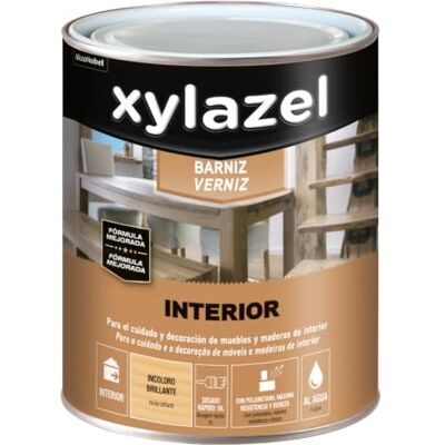 XYLAZEL Barniz al agua para mobiliario y elementos de madera Interior, Brillante, Incoloro 0,750 L XYLAZEL Barniz al agua para mobiliario y elementos de madera Interior, Brillante, Incoloro 0,750 L