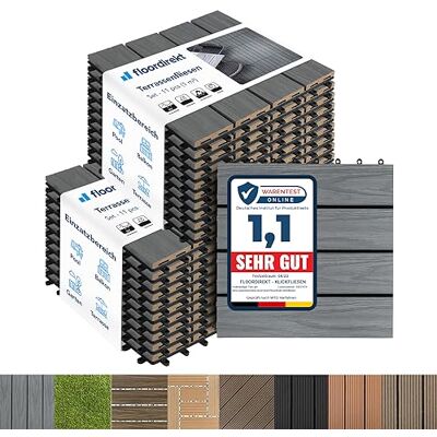 Floordirekt Baldosas de Patio WPC 30x30cm 2m² = 22 piezas para terrazas, balcones suelo exterior con aspecto de madera, Clic Azulejos con función de drenaje Gris Classic Grau Floordirekt Baldosas de Patio WPC 30x30cm 2m² = 22 piezas para terrazas, balcones suelo exterior con aspecto de madera, Clic Azulejos con función de drenaje Gris Classic Grau