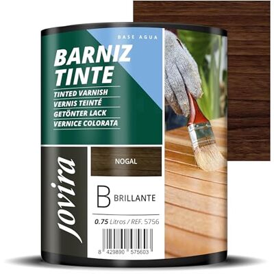 JOVIRA PINTURAS Barniz Tinte Brillante al Agua, acabado Brillo. Especial para teñir y barnizar maderas. (750 Mililitros, Nogal) E-31 JOVIRA PINTURAS Barniz Tinte Brillante al Agua, acabado Brillo. Especial para teñir y barnizar maderas. (750 Mililitros, Nogal) E-31