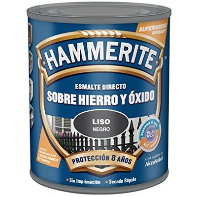 Hammerite Esmalte directo sobre hierro y óxido, Liso Brillante, Color Negro, 250 ml (Paquete de 1) Hammerite Esmalte directo sobre hierro y óxido, Liso Brillante, Color Negro, 250 ml (Paquete de 1)