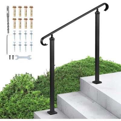 VEVOR Barandilla de Escalera Exterior de Acero al Carbono Pasamanos para 2-3 Escalones Carga de 100 kg con Kit de Instalación para Personas Mayores, Escalones de Concreto, Porche, Patio, Negro VEVOR Barandilla de Escalera Exterior de Acero al Carbono Pasamanos para 2-3 Escalones Carga de 100 kg con Kit de Instalación para Personas Mayores, Escalones de Concreto, Porche, Patio, Negro