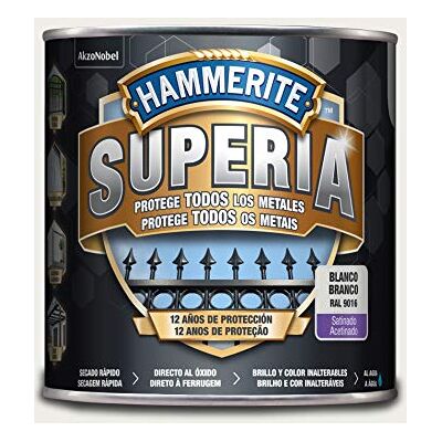 Hammerite Superia Esmalte antioxidante al agua, Satinado, Color Blanco, 2.5 L Hammerite Superia Esmalte antioxidante al agua, Satinado, Color Blanco, 2.5 L