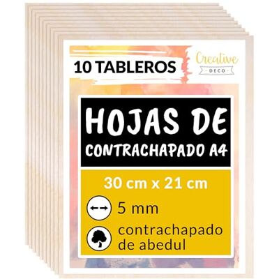 Creative 10 x A4 Tablero Madera Manualidades Contrachapado 300 x 210 x 5 mm (+/- 2mm) Chapa Maciza Abedul Maderas para Bricolaje Perfecto como Material de Construcción Creative 10 x A4 Tablero Madera Manualidades Contrachapado 300 x 210 x 5 mm (+/- 2mm) Chapa Maciza Abedul Maderas para Bricolaje Perfecto como Material de Construcción