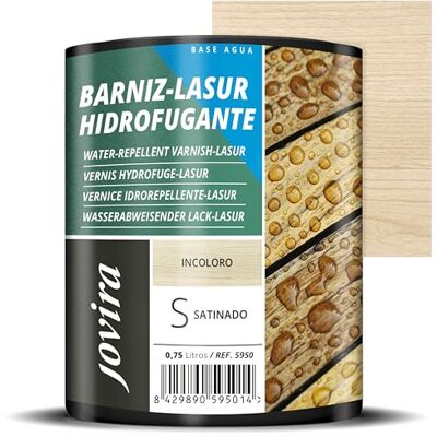 JOVIRA PINTURAS 750 ml- BARNIZ-LASUR Hidrofugante Protector Satinado al Agua. Protege, decora y embellece todo tipo de madera con efecto perlado. (750 Mililitros, Incoloro) E-20 JOVIRA PINTURAS 750 ml- BARNIZ-LASUR Hidrofugante Protector Satinado al Agua. Protege, decora y embellece todo tipo de madera con efecto perlado. (750 Mililitros, Incoloro) E-20