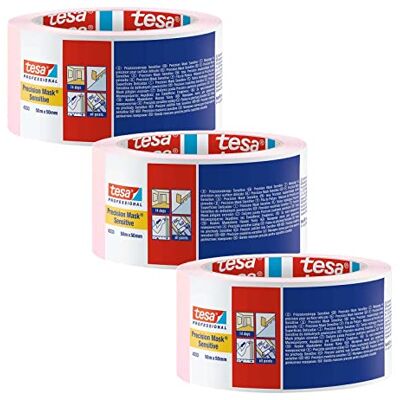 tesa 4333 Cinta de enmascaramiento de precisión sensible para ocultar superficies sensibles en interiores, muy bajo espesor, rosa claro, lote de 3-50 m x 50 mm cada uno tesa 4333 Cinta de enmascaramiento de precisión sensible para ocultar superficies sensibles en interiores, muy bajo espesor, rosa claro, lote de 3-50 m x 50 mm cada uno