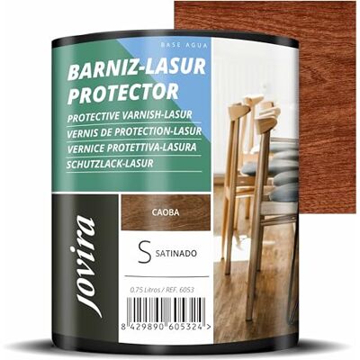 JOVIRA PINTURAS BARNIZ-LASUR Protector Satinado al Agua. Protege, decora y embellece todo tipo de madera. (750 Mililitros, Caoba) E-6 JOVIRA PINTURAS BARNIZ-LASUR Protector Satinado al Agua. Protege, decora y embellece todo tipo de madera. (750 Mililitros, Caoba) E-6