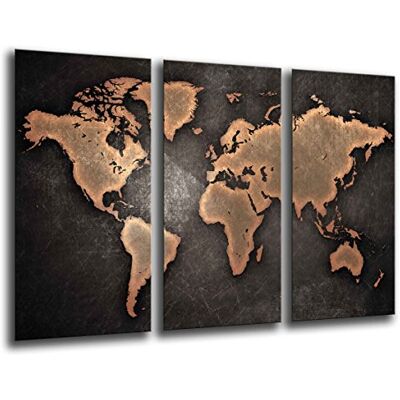 DKORARTE Mapa mundial vintage Arte de pared - Impresión en madera en 3 partes DKORARTE Mapa mundial vintage Arte de pared - Impresión en madera en 3 partes