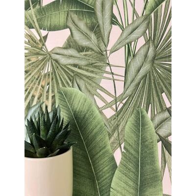 Newroom papel pintado TNT verde salvia hojas de palmera dormitorio Newroom papel pintado TNT verde salvia hojas de palmera dormitorio